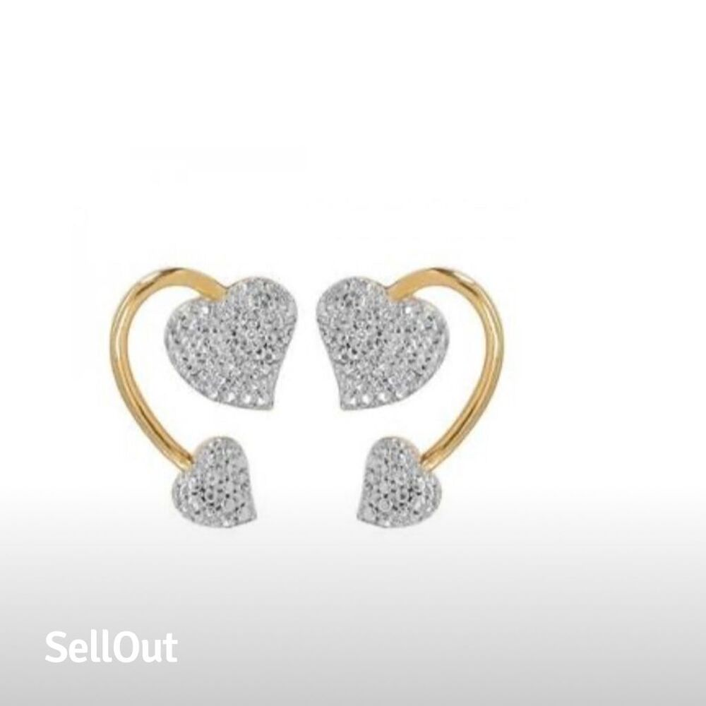 Gold Double Heart Stud Earrings with Clear Stones Anniversary Birthday Gift